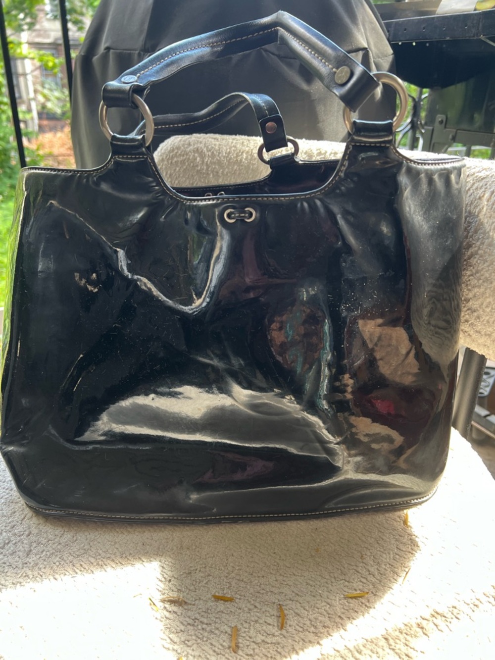 Donald J. Pliner Black Patent Leather Tote